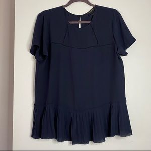 Banana Republic Navy Blue Pleated Ruffe Blouse